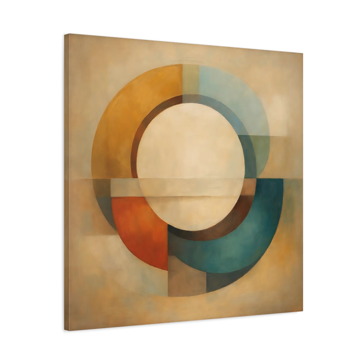 Side Mockup 3. Abstract Geometric Circle Earthy Geometric shown as stretched canvas wall art