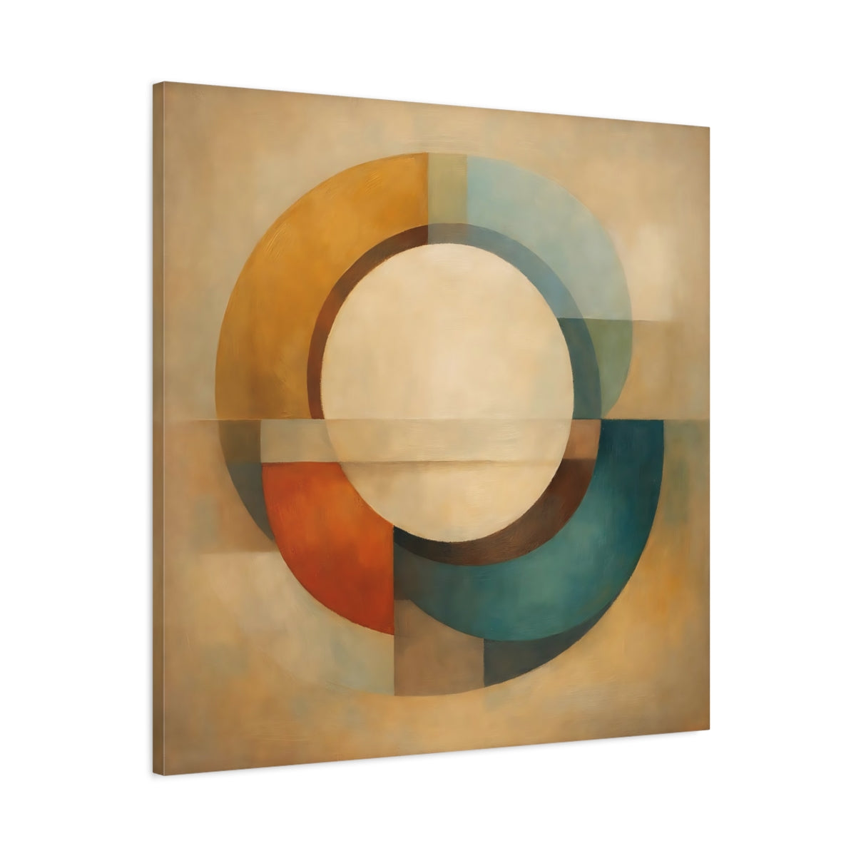 Side Mockup 2. Abstract Geometric Circle Earthy Geometric shown as stretched canvas wall art