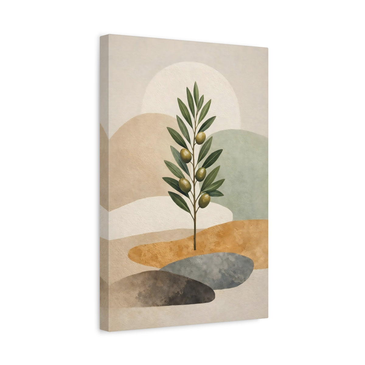 Nature Olive Branch Green And Beige - Canvas Wall Art Print