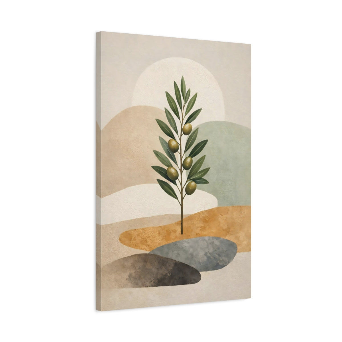 Nature Olive Branch Green And Beige - Canvas Wall Art Print