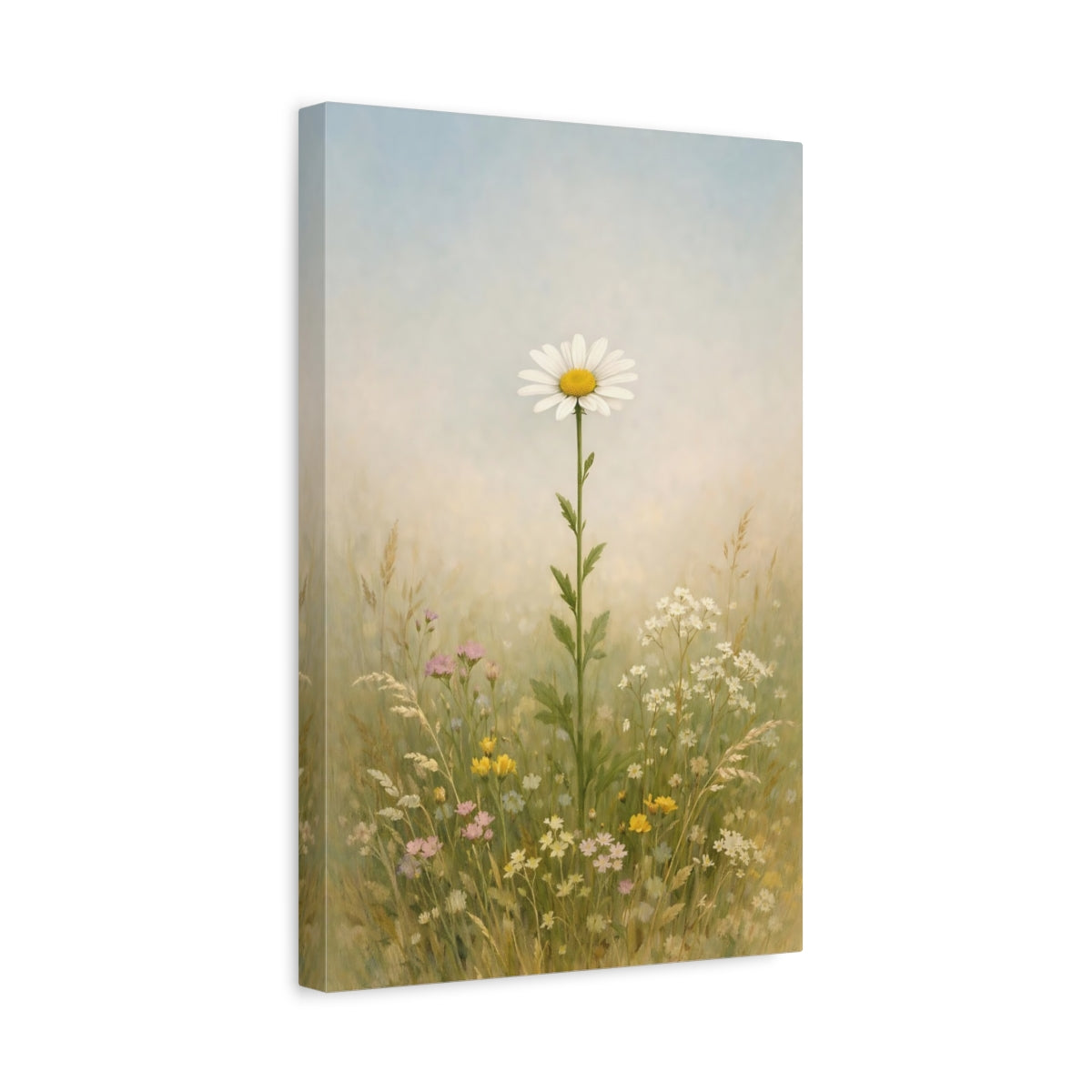 Side Mockup 4. Floral Daisy White Daisy Field shown as stretched canvas wall art