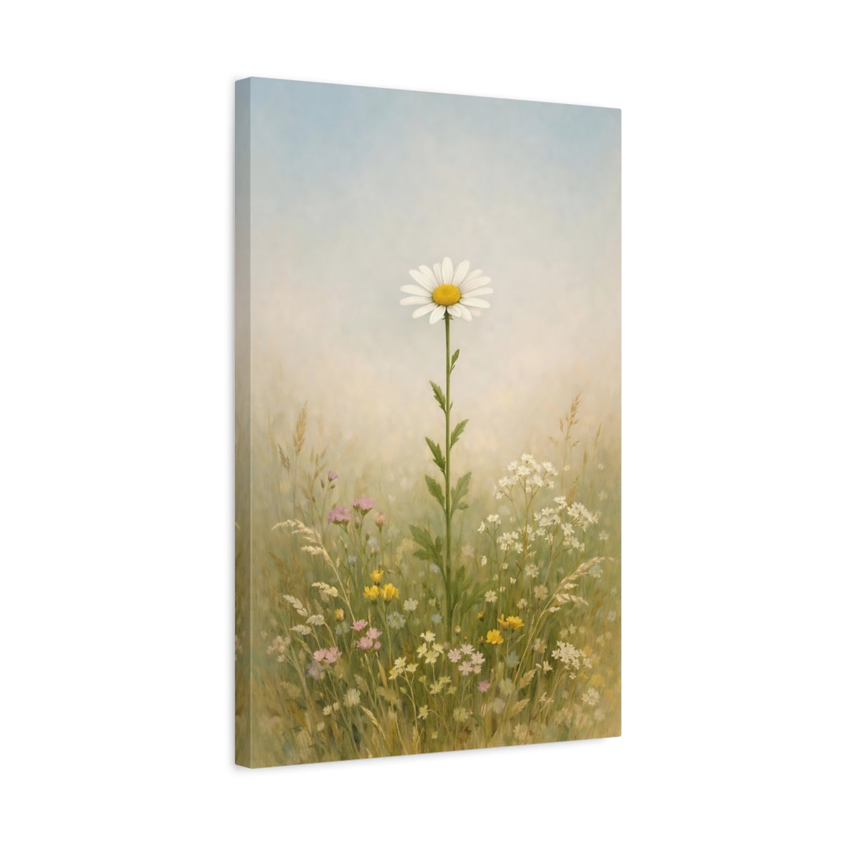 Side Mockup 3. Floral Daisy White Daisy Field shown as stretched canvas wall art
