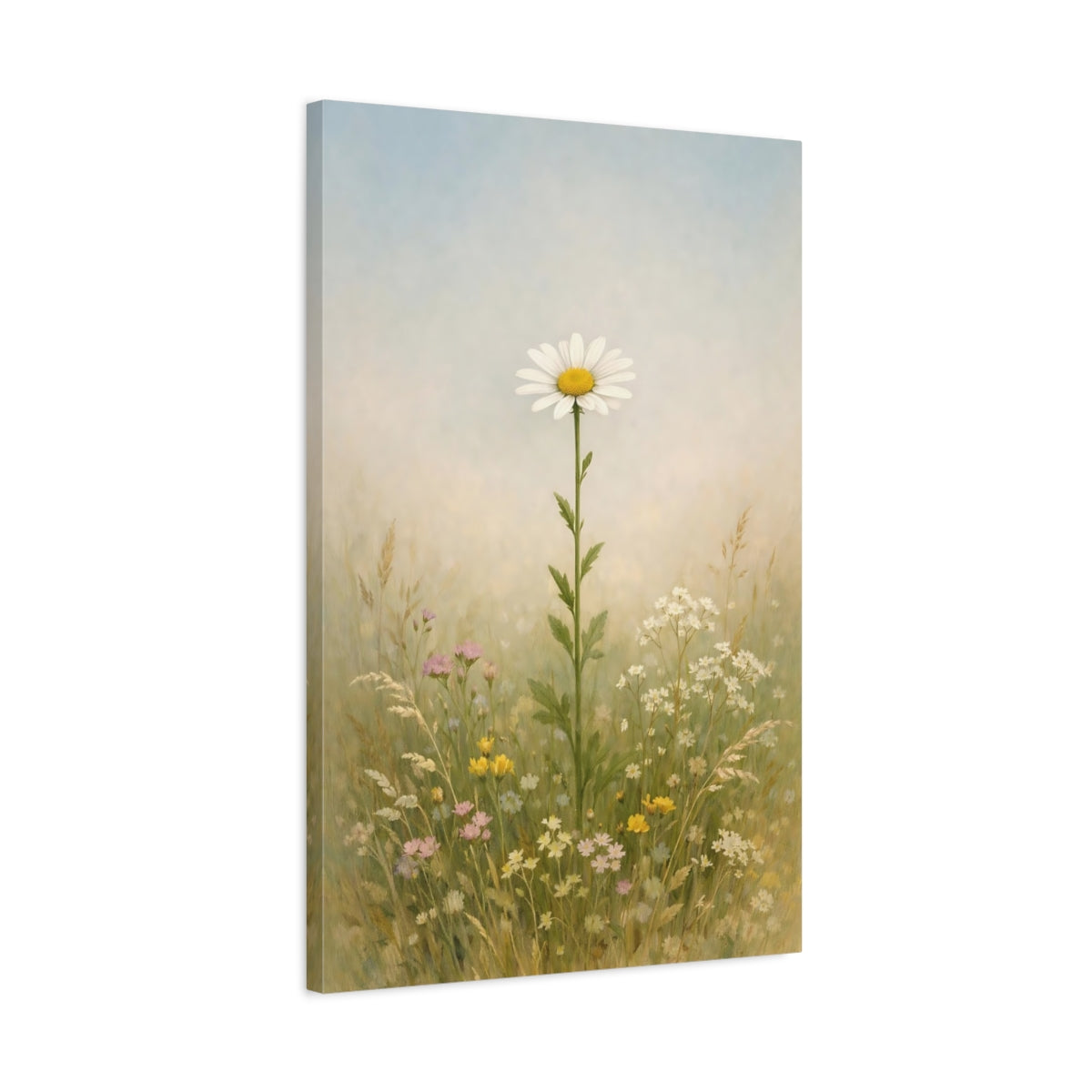 Side Mockup 2. Floral Daisy White Daisy Field shown as stretched canvas wall art