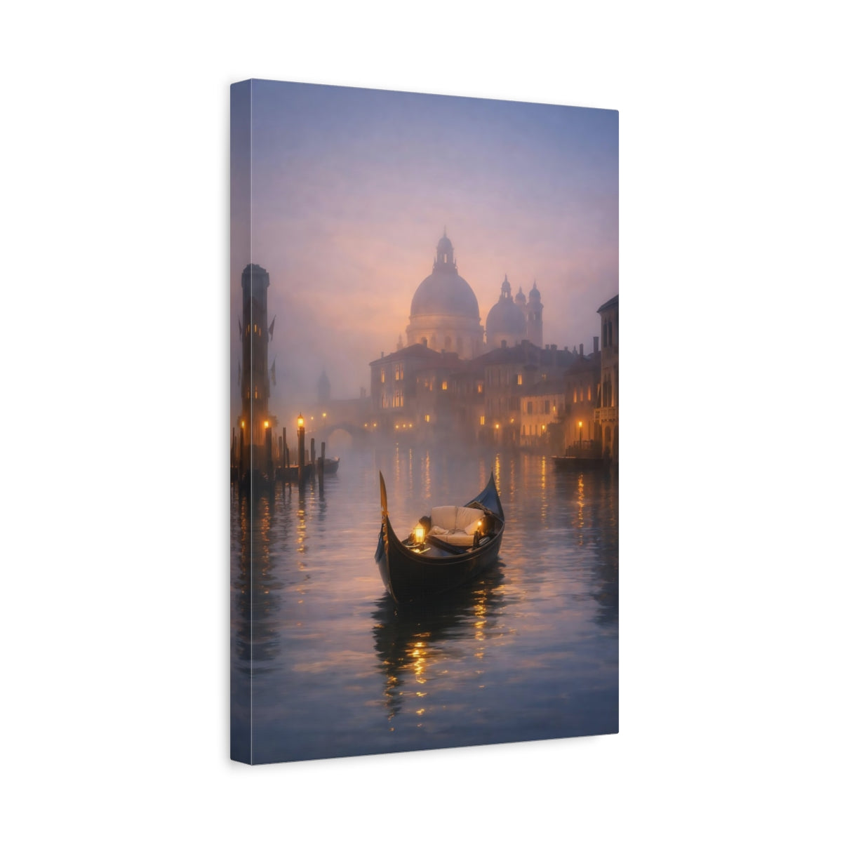 Side Mockup 4. Vintage Gondola Misty Venice shown as stretched canvas wall art