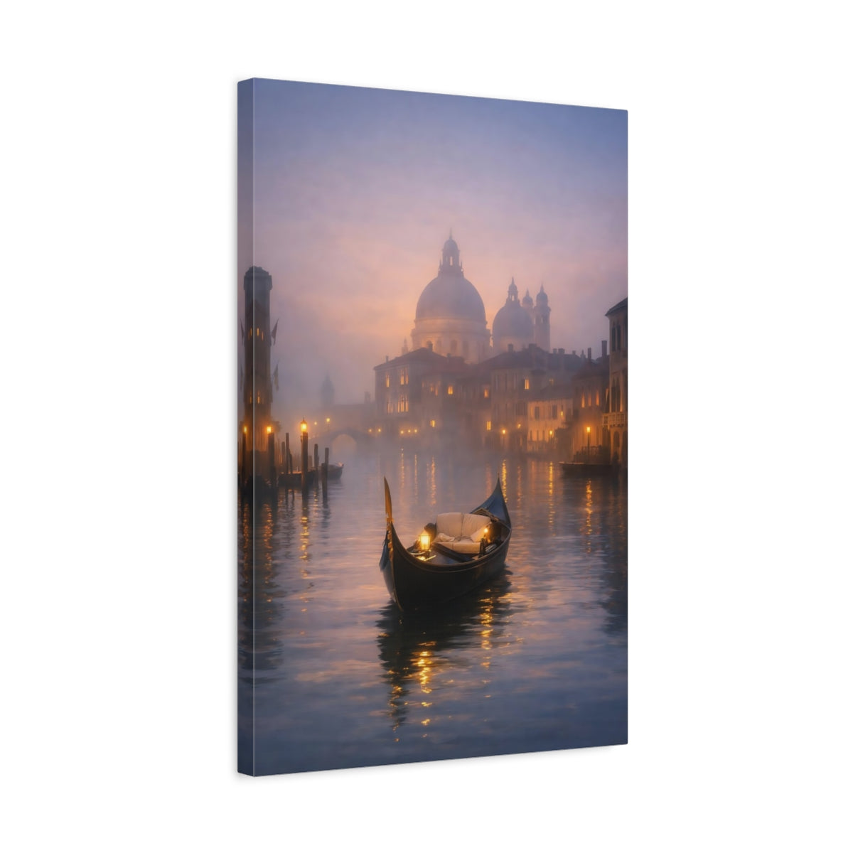 Side Mockup 3. Vintage Gondola Misty Venice shown as stretched canvas wall art