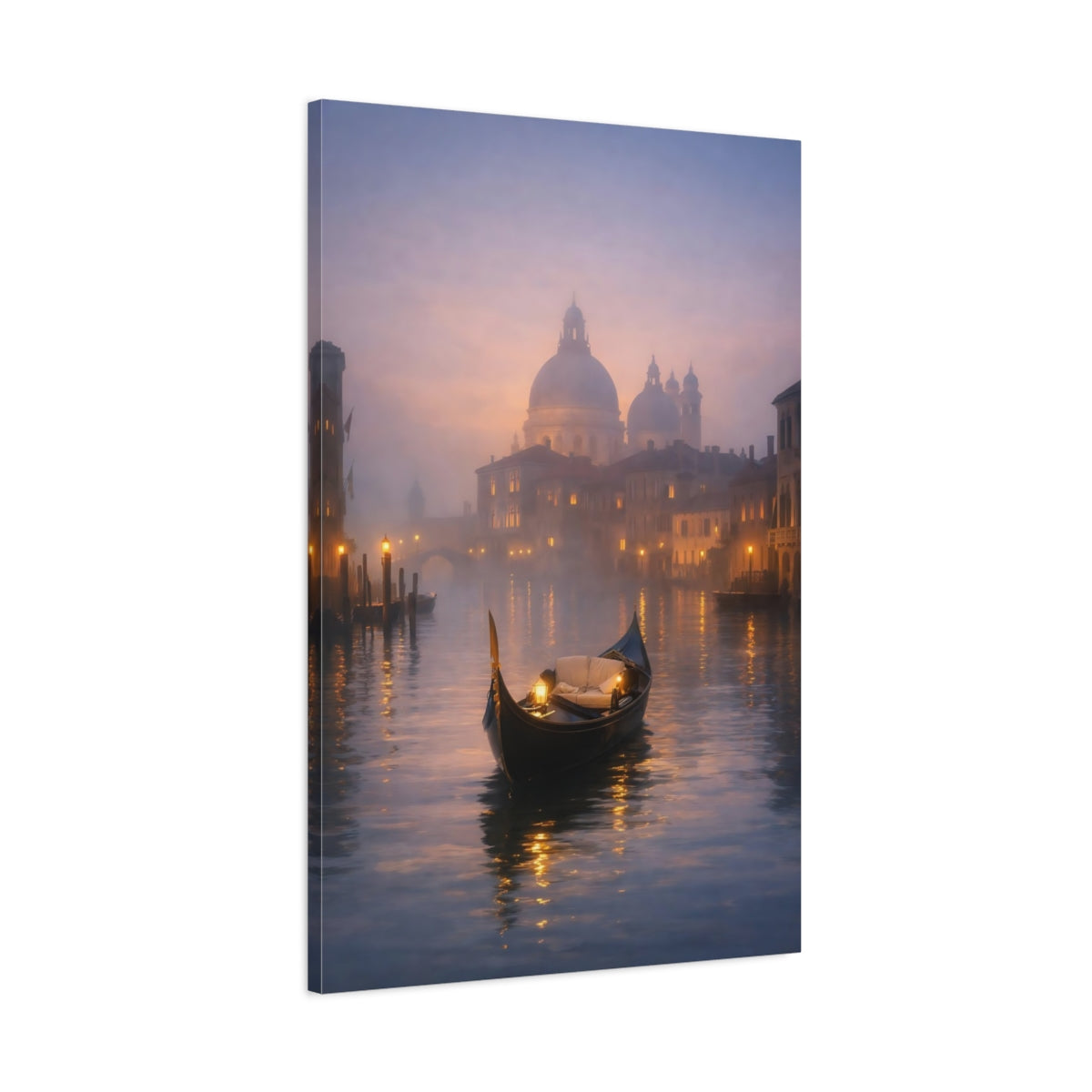 Side Mockup 1. Vintage Gondola Misty Venice shown as stretched canvas wall art