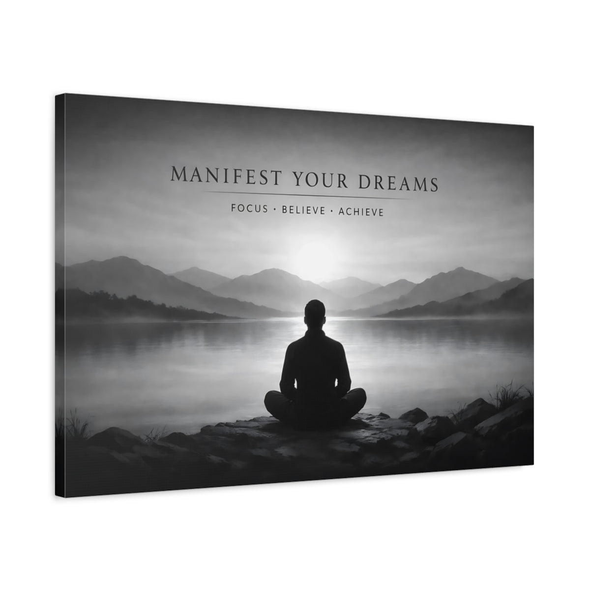 Motivational Quote Meditating Figure Nature - Canvas Wall Art Print