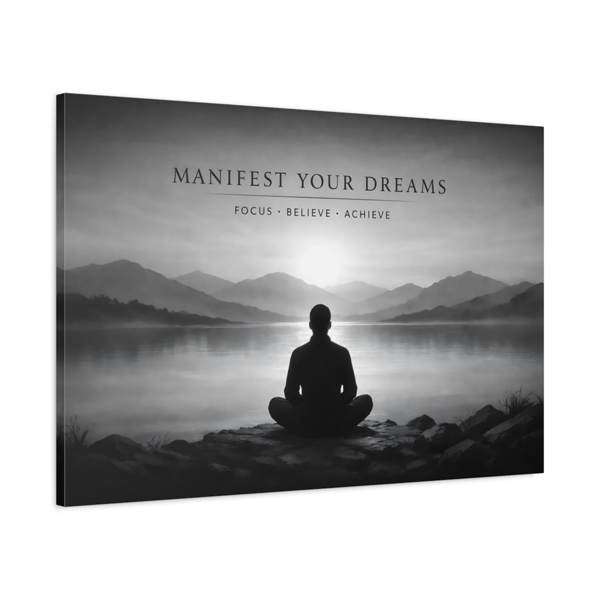 Motivational Quote Meditating Figure Nature - Canvas Wall Art Print