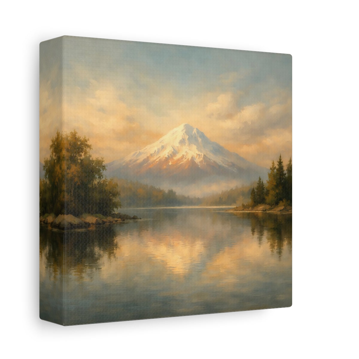Side Mockup 1. Nature Snowy Mountain Golden Mountain shown as stretched canvas wall art