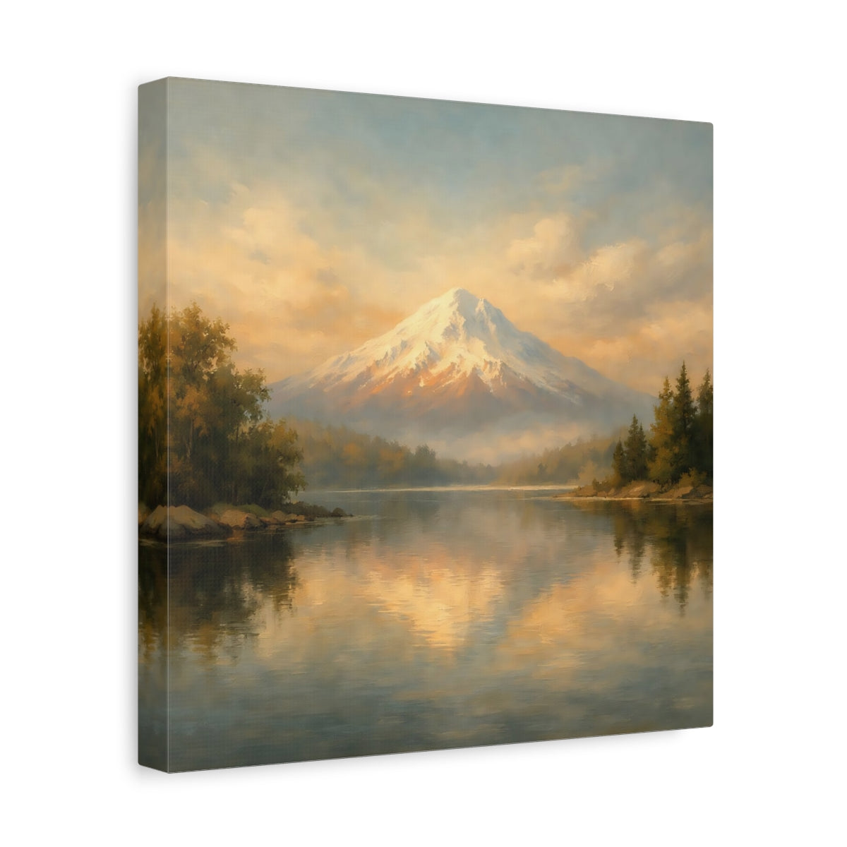 Side Mockup 8. Nature Snowy Mountain Golden Mountain shown as stretched canvas wall art