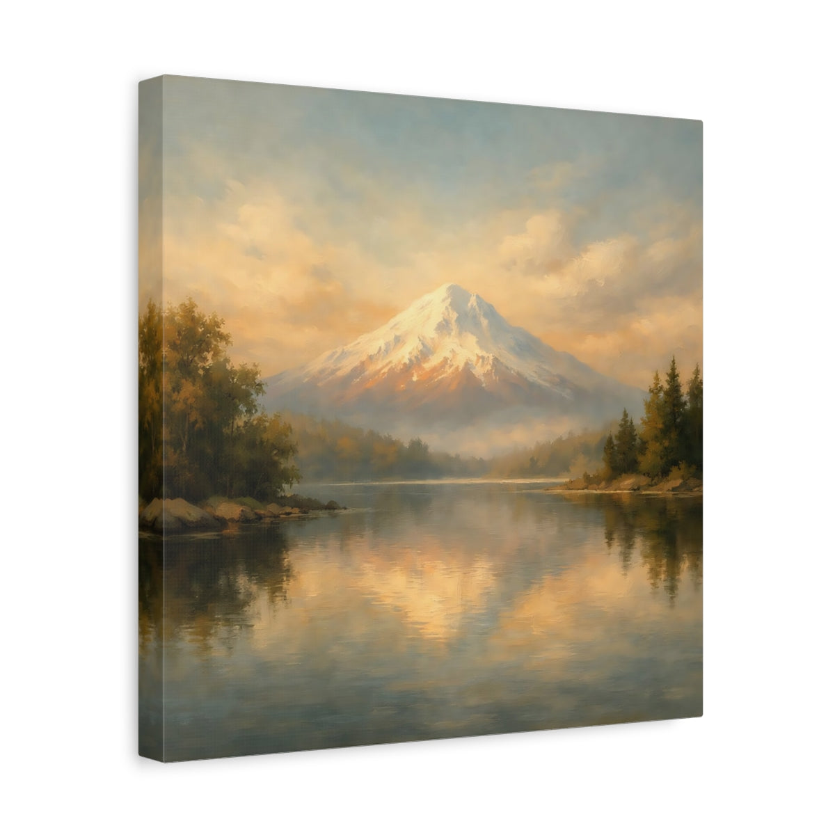 Side Mockup 7. Nature Snowy Mountain Golden Mountain shown as stretched canvas wall art