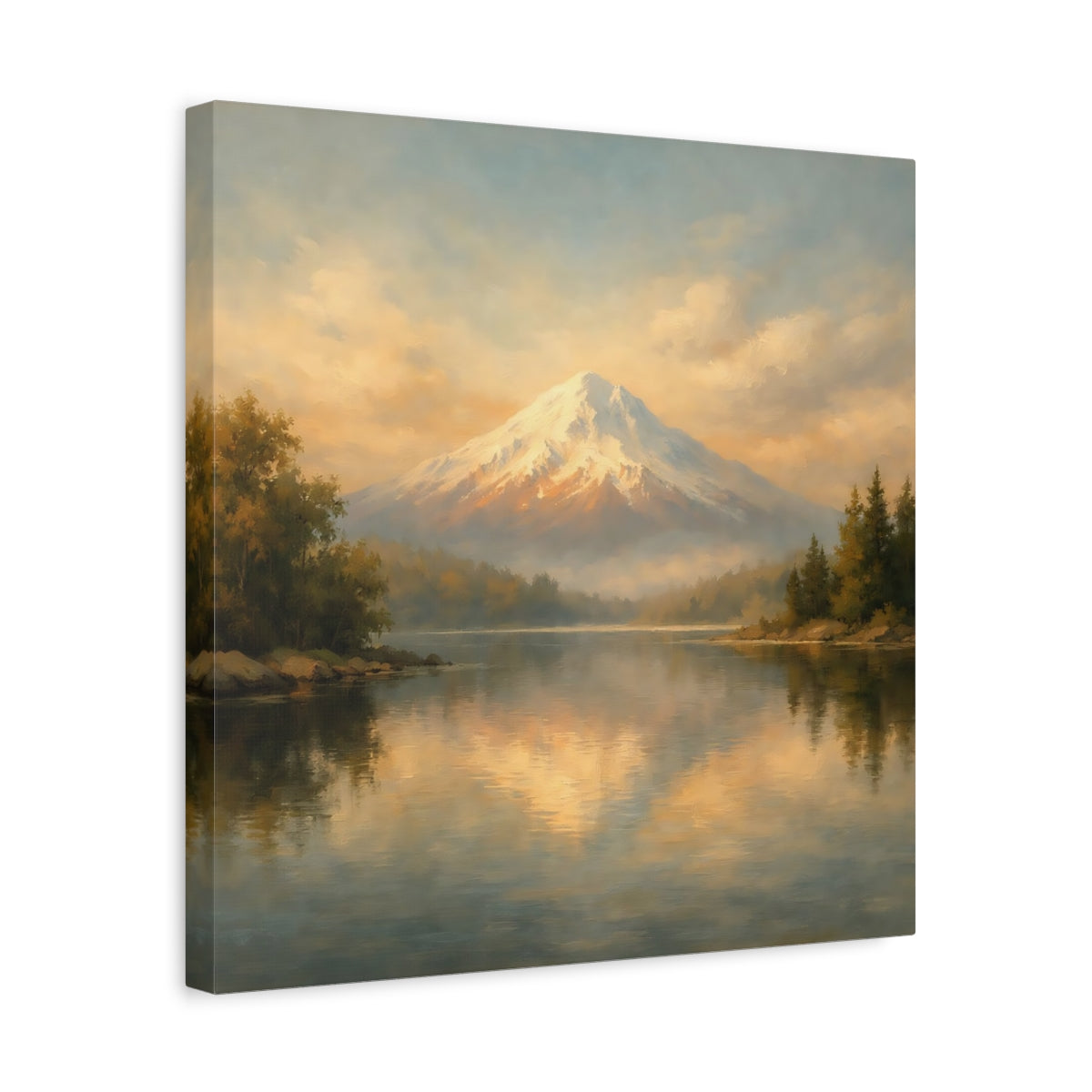 Side Mockup 6. Nature Snowy Mountain Golden Mountain shown as stretched canvas wall art