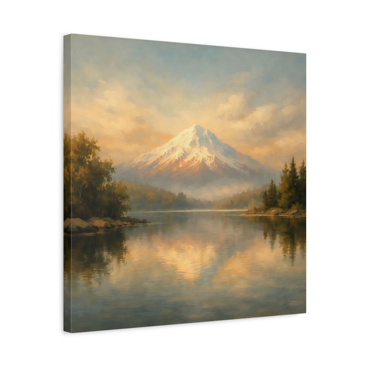 Side Mockup 5. Nature Snowy Mountain Golden Mountain shown as stretched canvas wall art