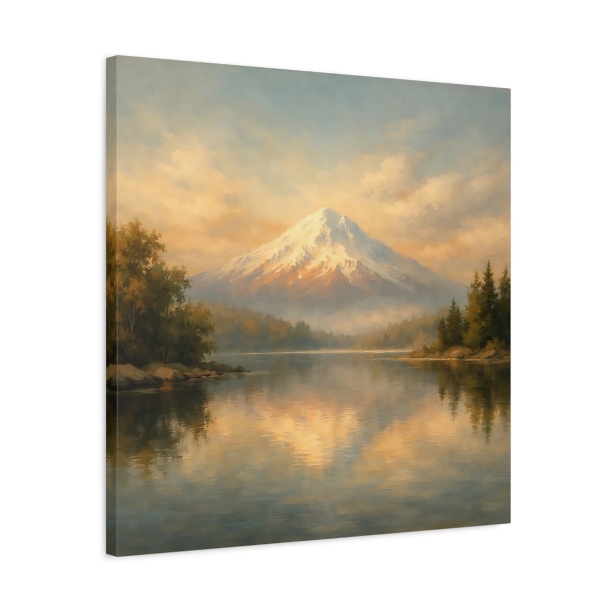 Side Mockup 4. Nature Snowy Mountain Golden Mountain shown as stretched canvas wall art