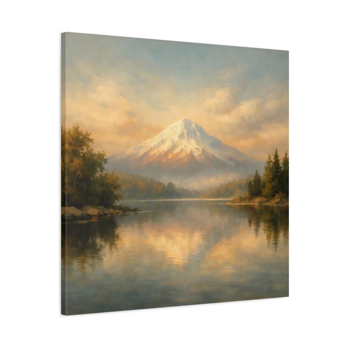 Side Mockup 3. Nature Snowy Mountain Golden Mountain shown as stretched canvas wall art