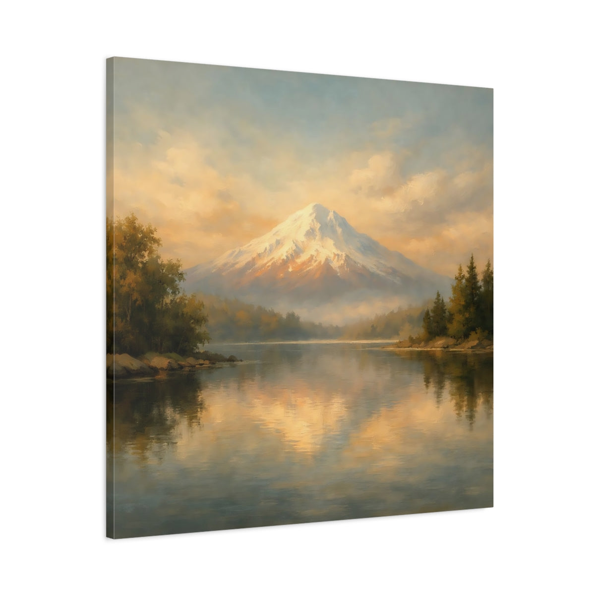 Side Mockup 2. Nature Snowy Mountain Golden Mountain shown as stretched canvas wall art