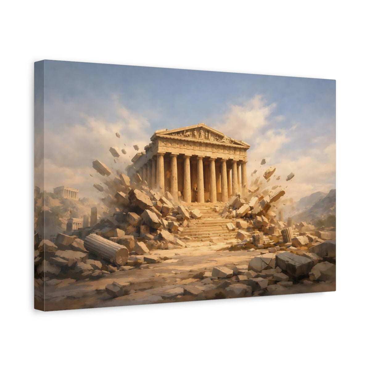 Tonal Gradient Greek Temple Ruins Vintage - Canvas Wall Art Print