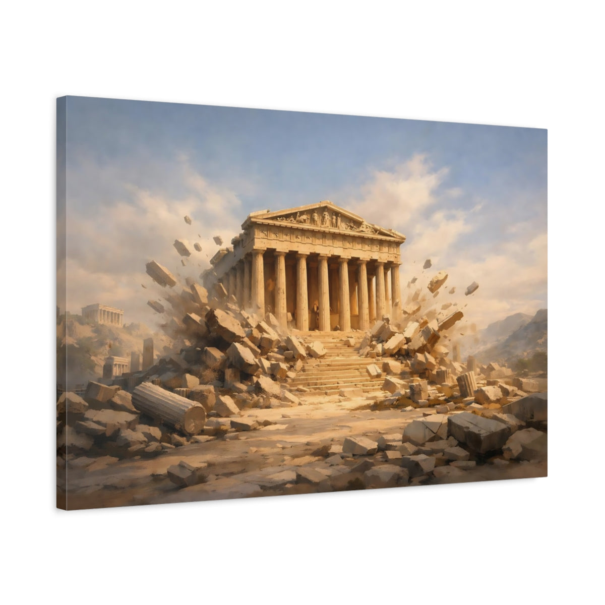 Tonal Gradient Greek Temple Ruins Vintage - Canvas Wall Art Print