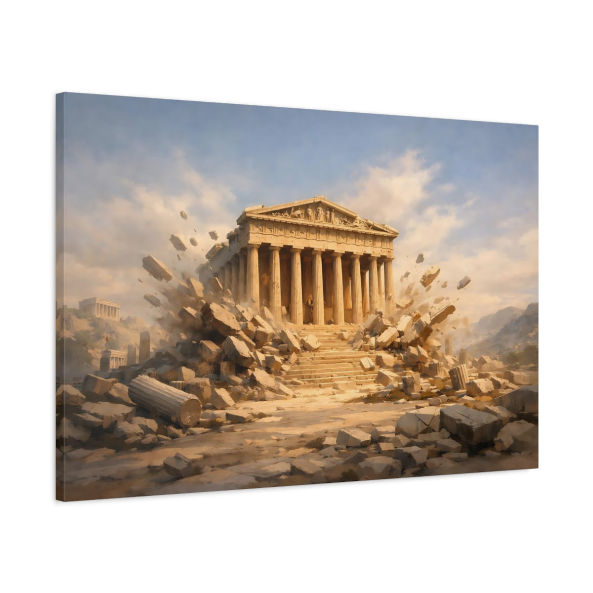Tonal Gradient Greek Temple Ruins Vintage - Canvas Wall Art Print