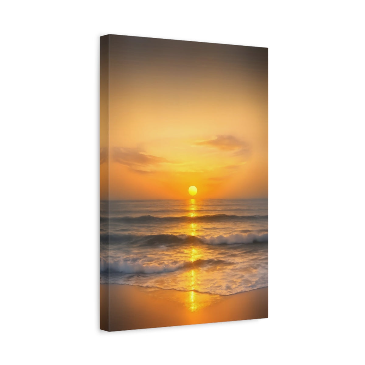 Side Mockup 4. Nature Sunset Ocean Golden Sunset shown as stretched canvas wall art