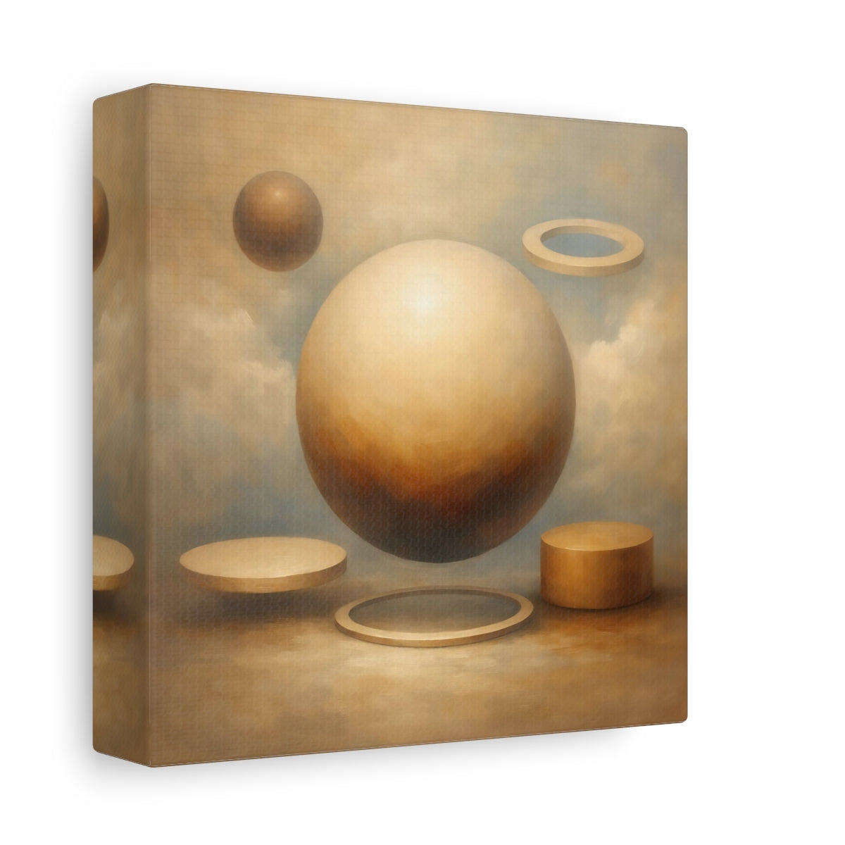Side Mockup 1. Abstract Geometric Shapes Brown And Beige Abstract shown as stretched canvas wall art