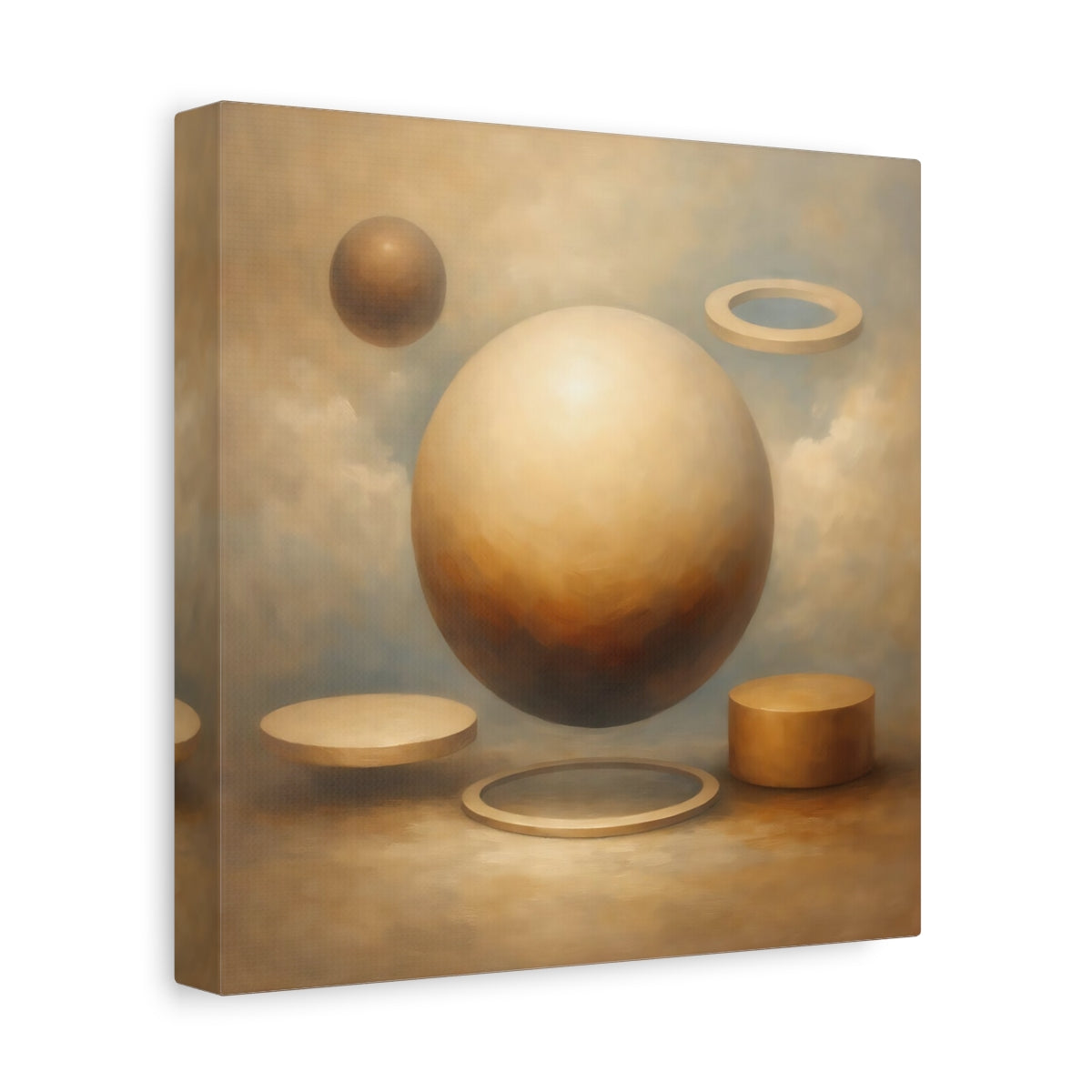Side Mockup 9. Abstract Geometric Shapes Brown And Beige Abstract shown as stretched canvas wall art