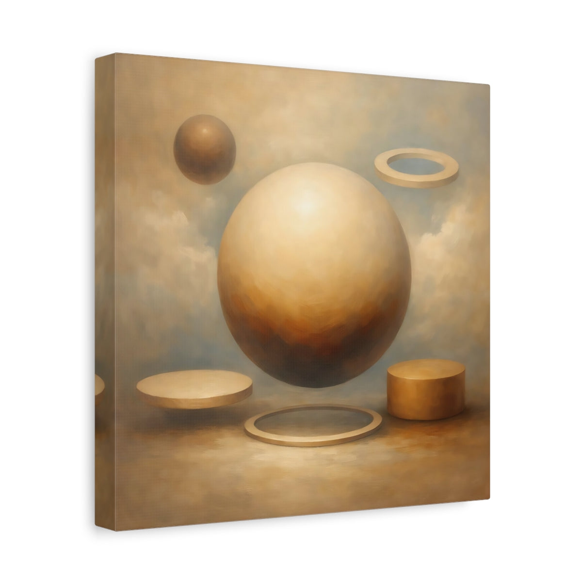 Side Mockup 8. Abstract Geometric Shapes Brown And Beige Abstract shown as stretched canvas wall art