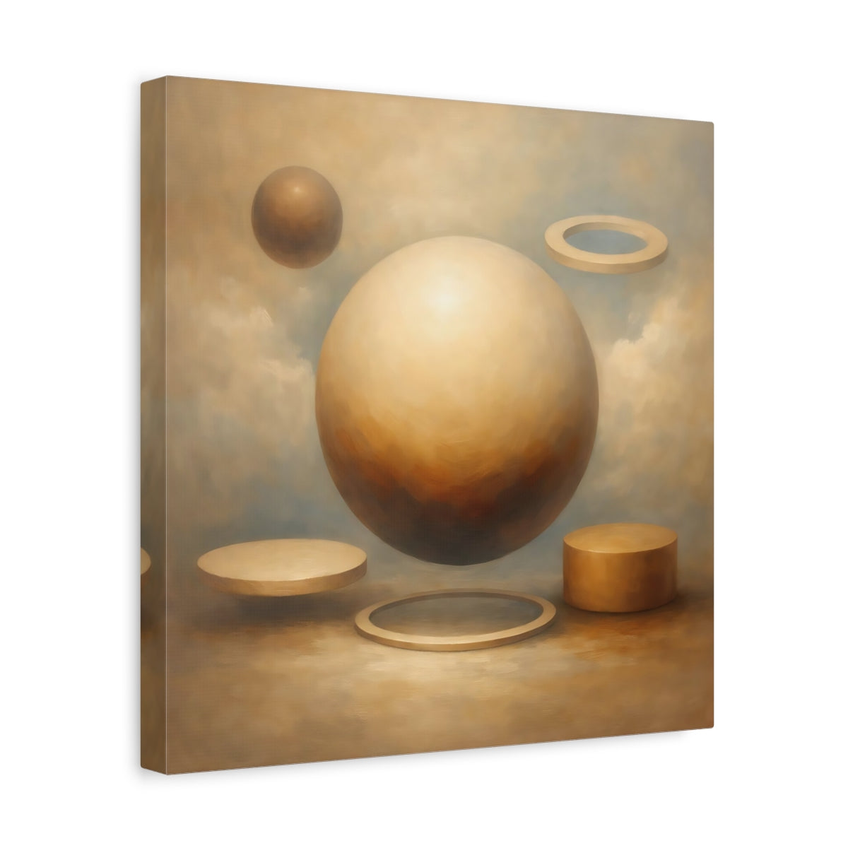 Side Mockup 7. Abstract Geometric Shapes Brown And Beige Abstract shown as stretched canvas wall art