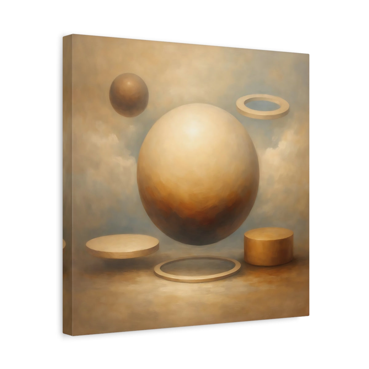 Side Mockup 6. Abstract Geometric Shapes Brown And Beige Abstract shown as stretched canvas wall art