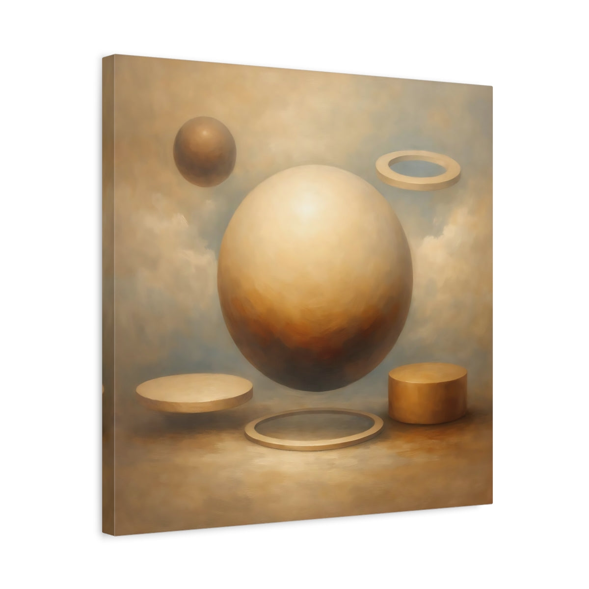 Side Mockup 5. Abstract Geometric Shapes Brown And Beige Abstract shown as stretched canvas wall art