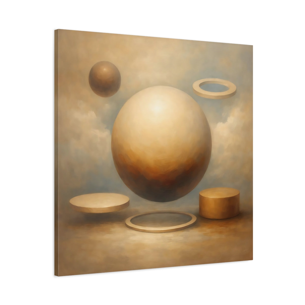 Side Mockup 2. Abstract Geometric Shapes Brown And Beige Abstract shown as stretched canvas wall art