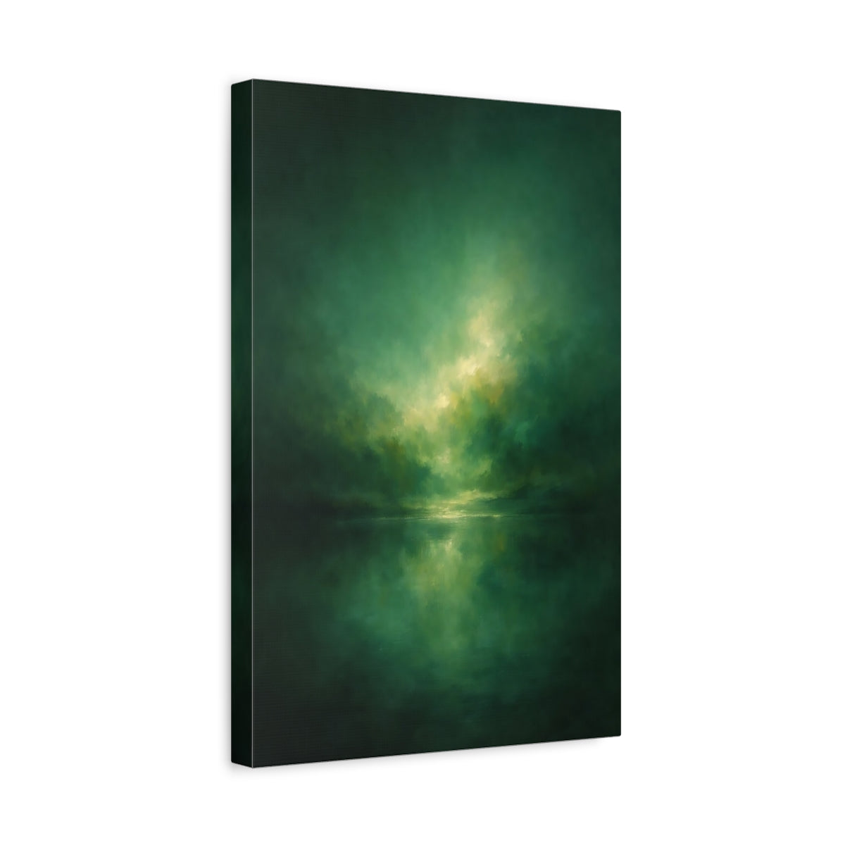 Side Mockup 4. Nature Misty Landscape Green Landscape shown as stretched canvas wall art