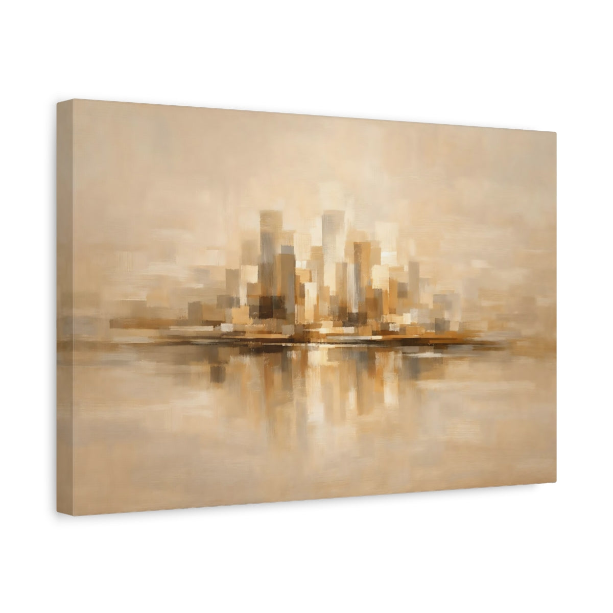 Side Mockup 4. Urban Warm Beige Abstract Flow shown as stretched canvas wall art