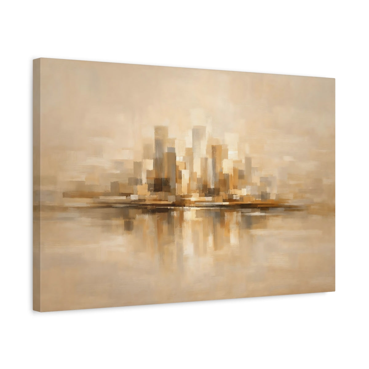 Side Mockup 3. Urban Warm Beige Abstract Flow shown as stretched canvas wall art