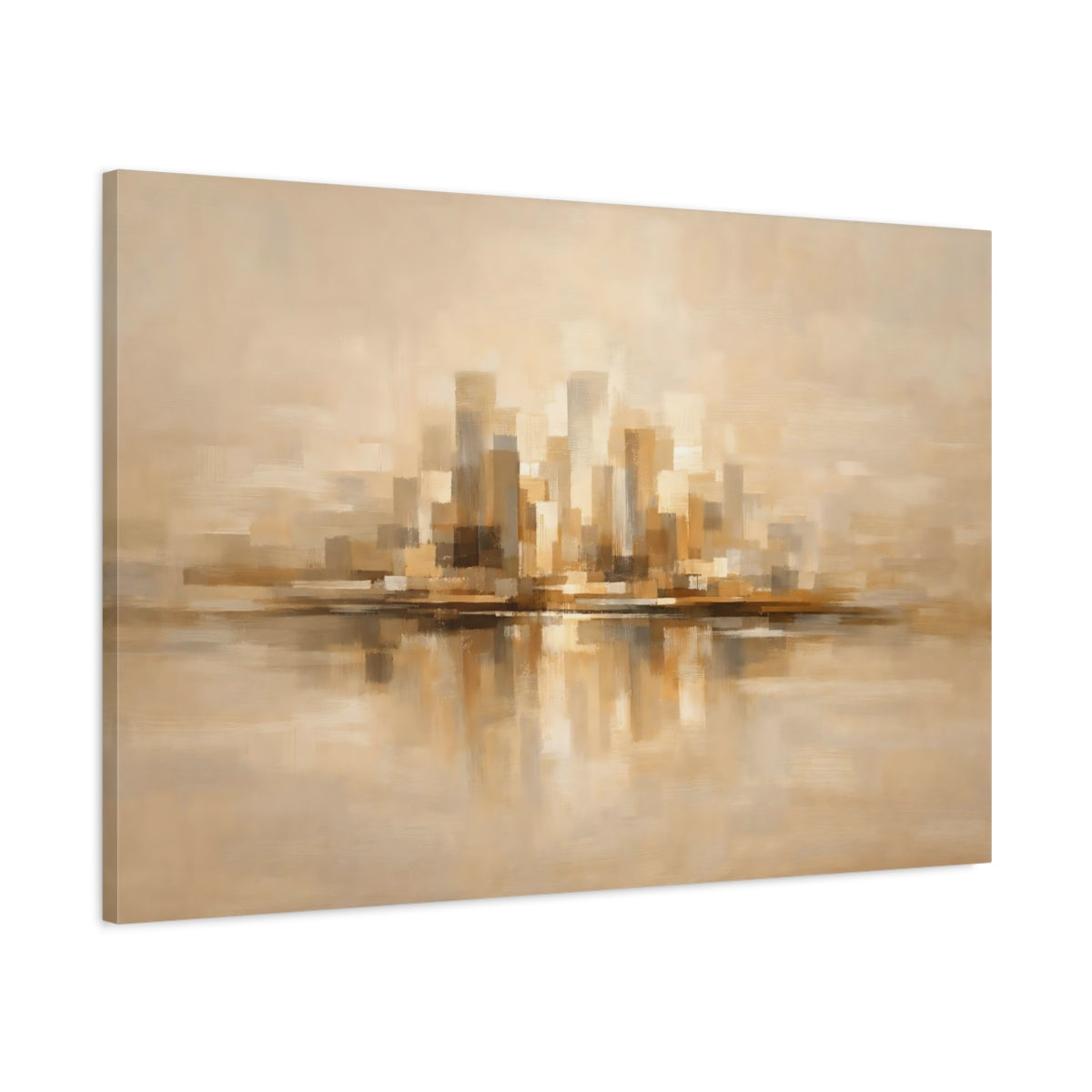 Side Mockup 1. Urban Warm Beige Abstract Flow shown as stretched canvas wall art