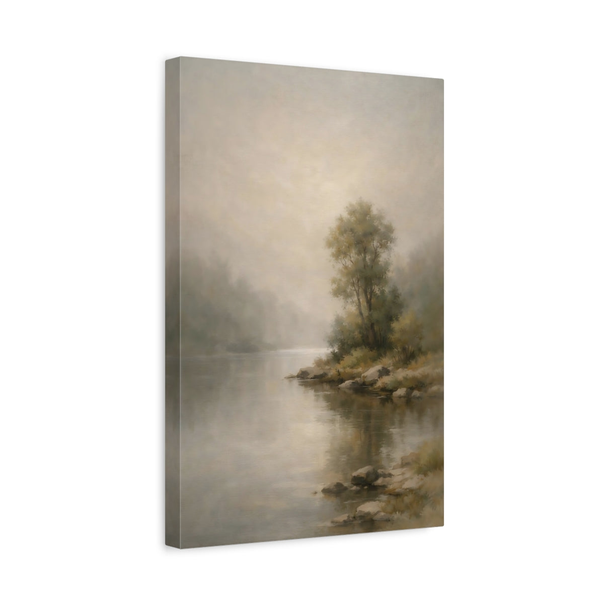 Side Mockup 4. Nature River Landscape Misty River Landscape shown as stretched canvas wall art
