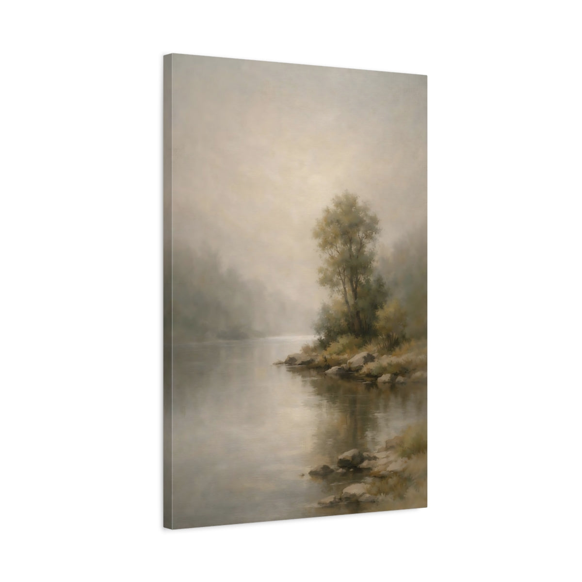 Side Mockup 2. Nature River Landscape Misty River Landscape shown as stretched canvas wall art