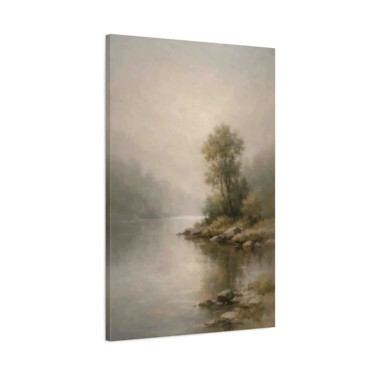 Side Mockup 1. Nature River Landscape Misty River Landscape shown as stretched canvas wall art