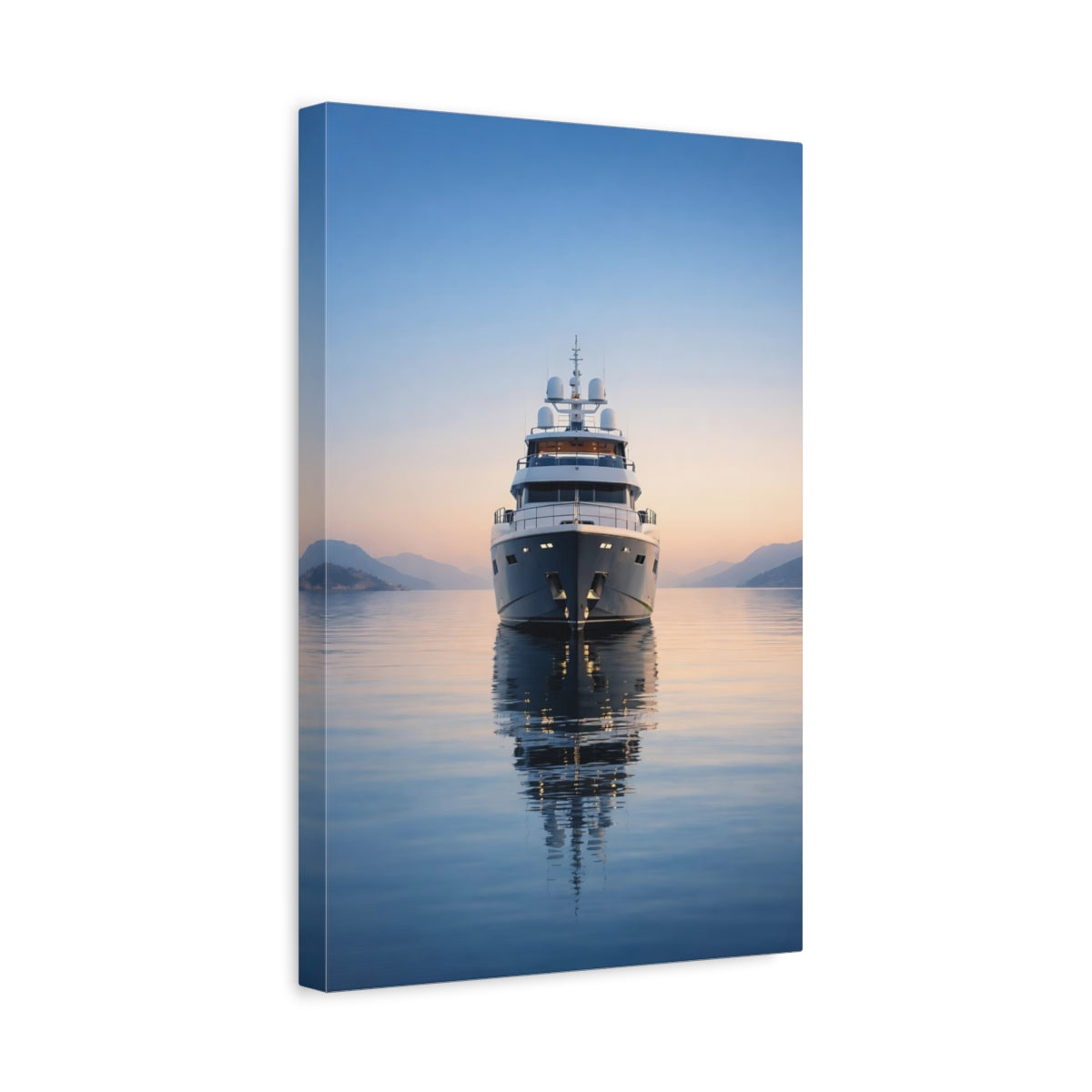 Side Mockup 4. Nature Yacht Blue And Orange shown as stretched canvas wall art