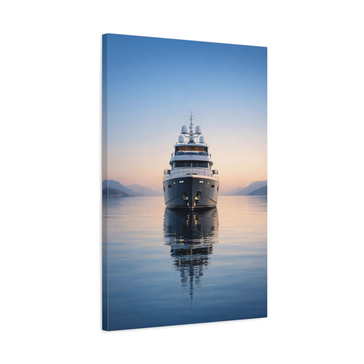 Side Mockup 2. Nature Yacht Blue And Orange shown as stretched canvas wall art