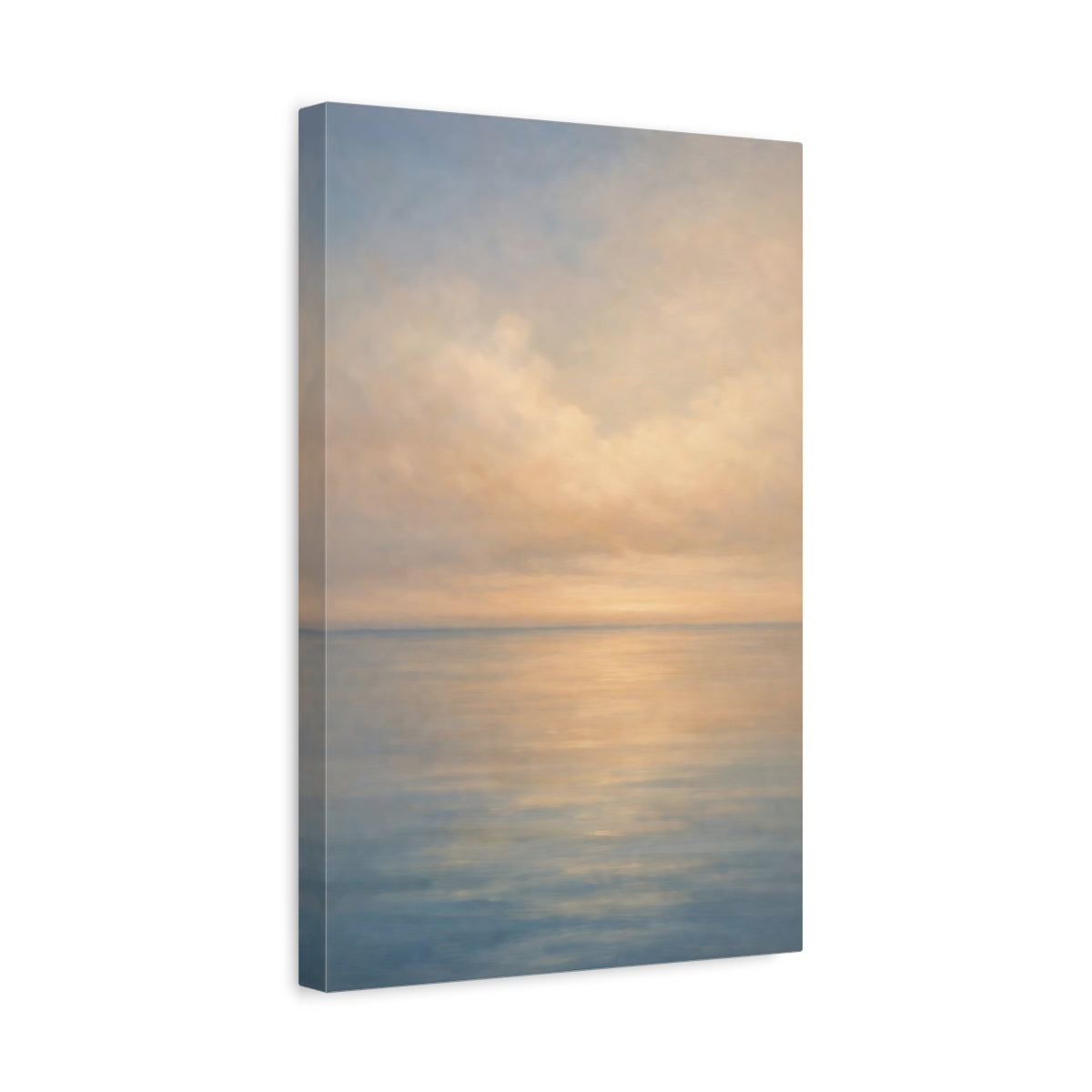 Side Mockup 4. Nature Seascape Soft Blue Orange Seascape shown as stretched canvas wall art