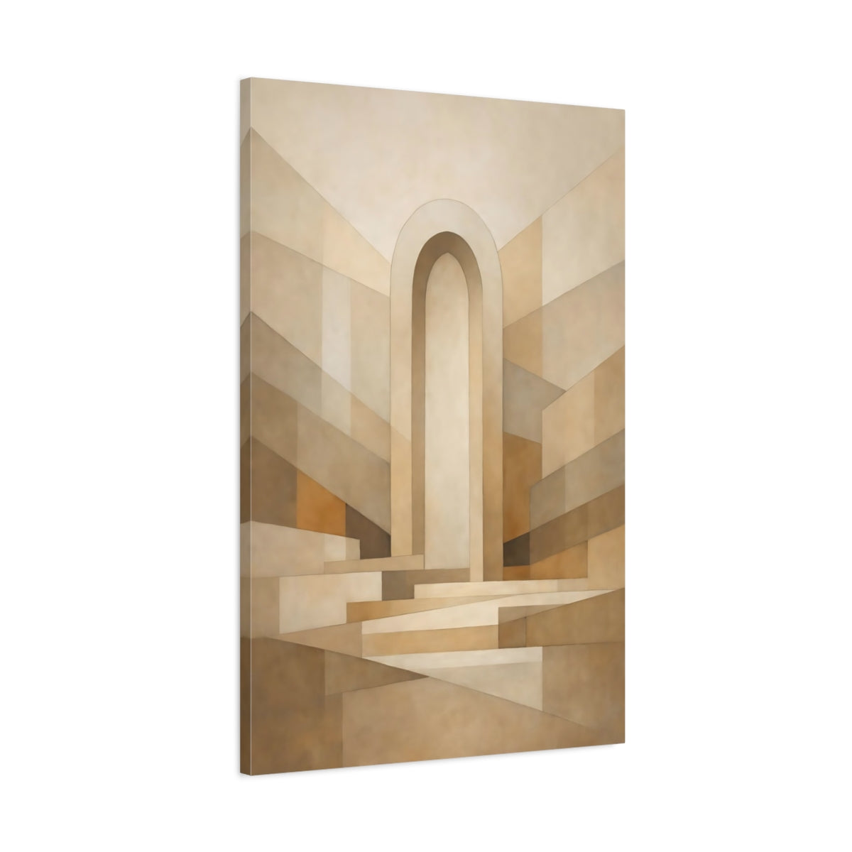 Side Mockup 1. Abstract Archway Beige And Brown shown as stretched canvas wall art