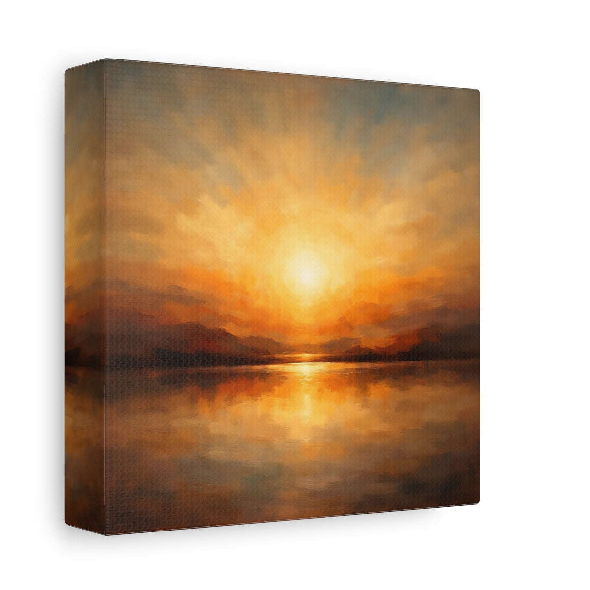 Side Mockup 1. Nature Sunset Orange Sunset shown as stretched canvas wall art
