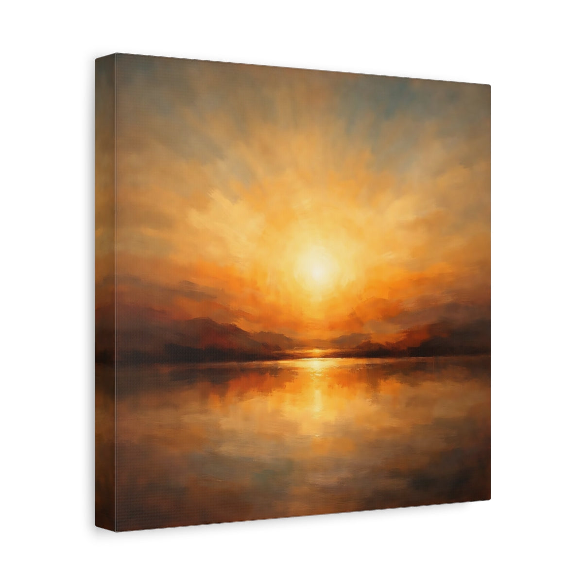Side Mockup 8. Nature Sunset Orange Sunset shown as stretched canvas wall art