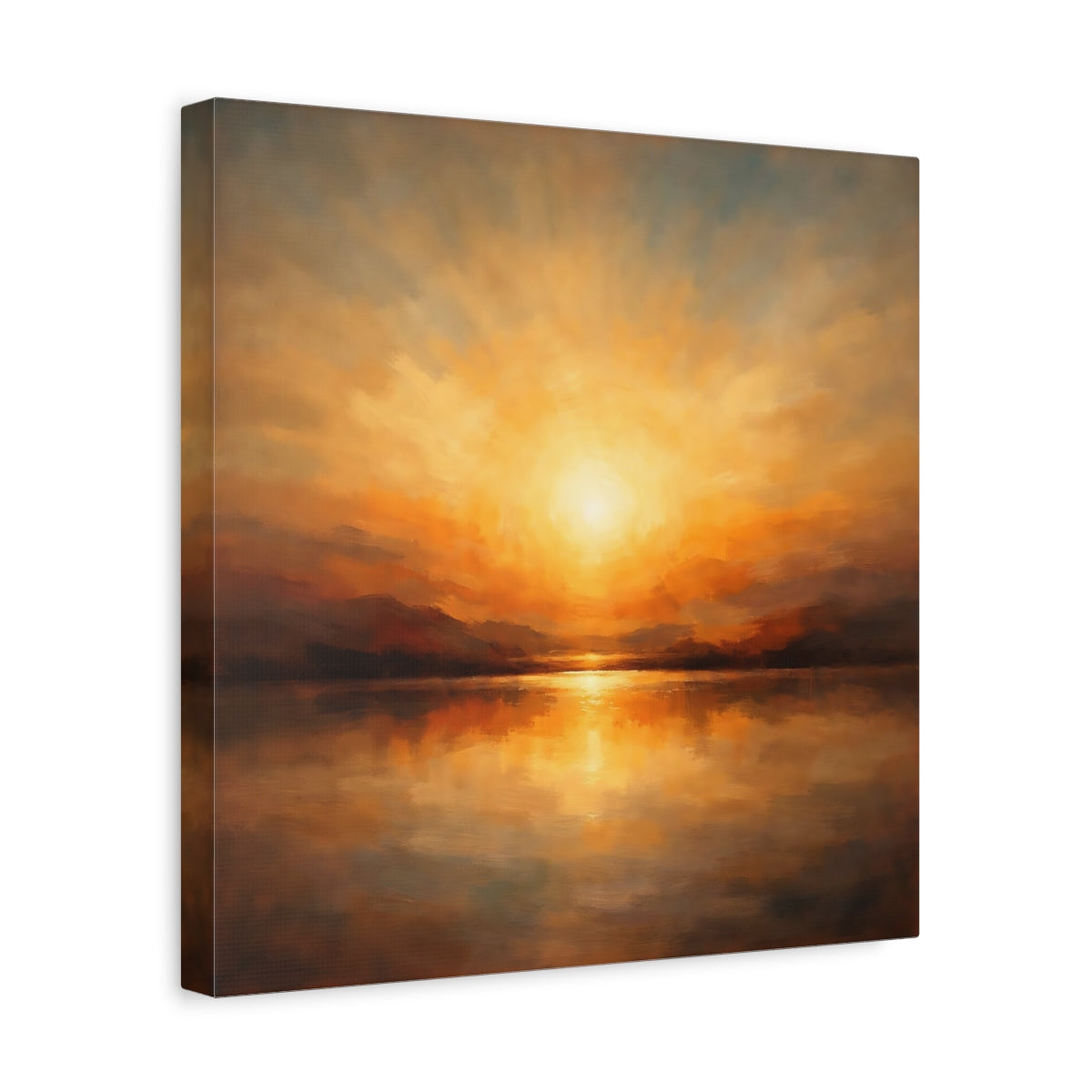 Side Mockup 7. Nature Sunset Orange Sunset shown as stretched canvas wall art