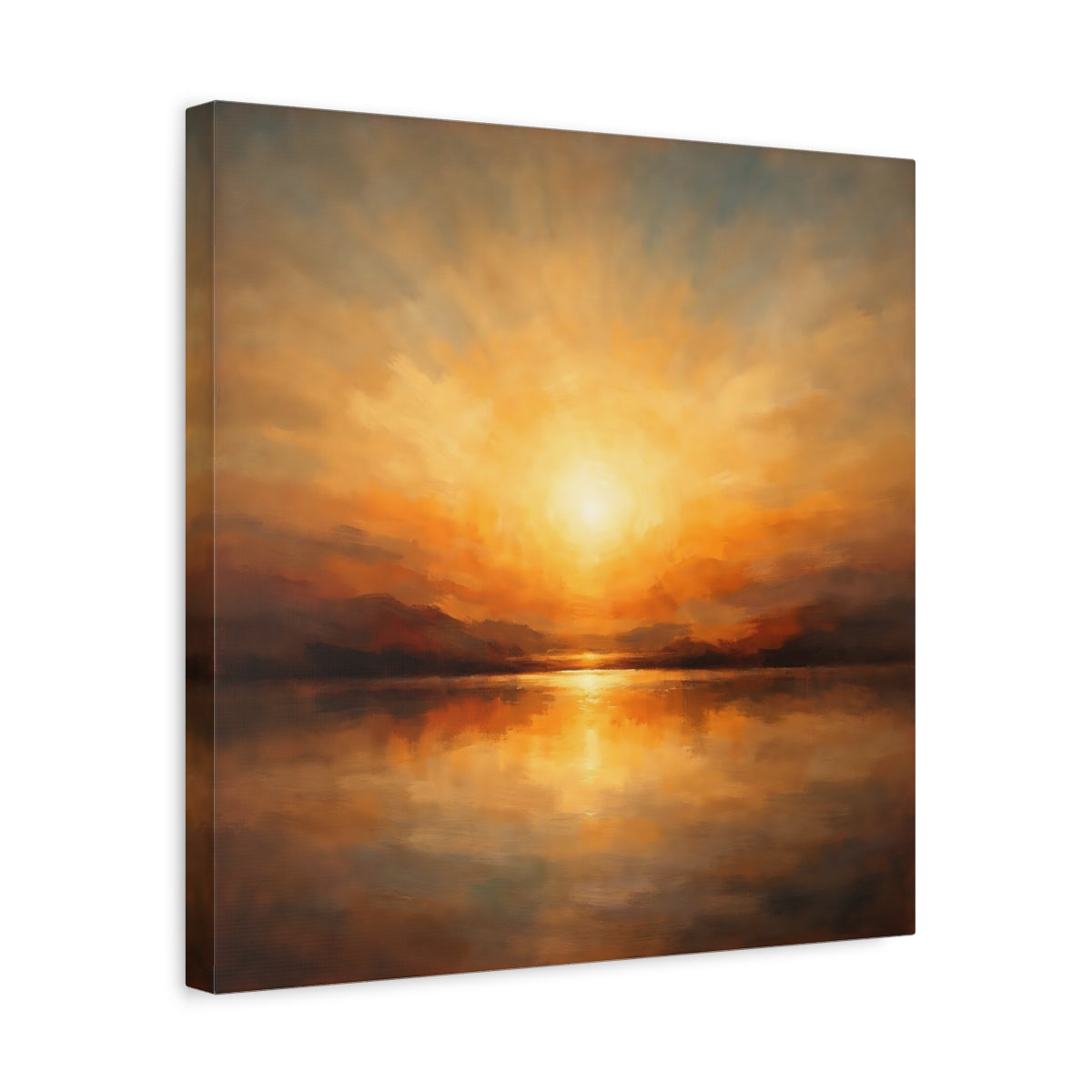 Side Mockup 6. Nature Sunset Orange Sunset shown as stretched canvas wall art