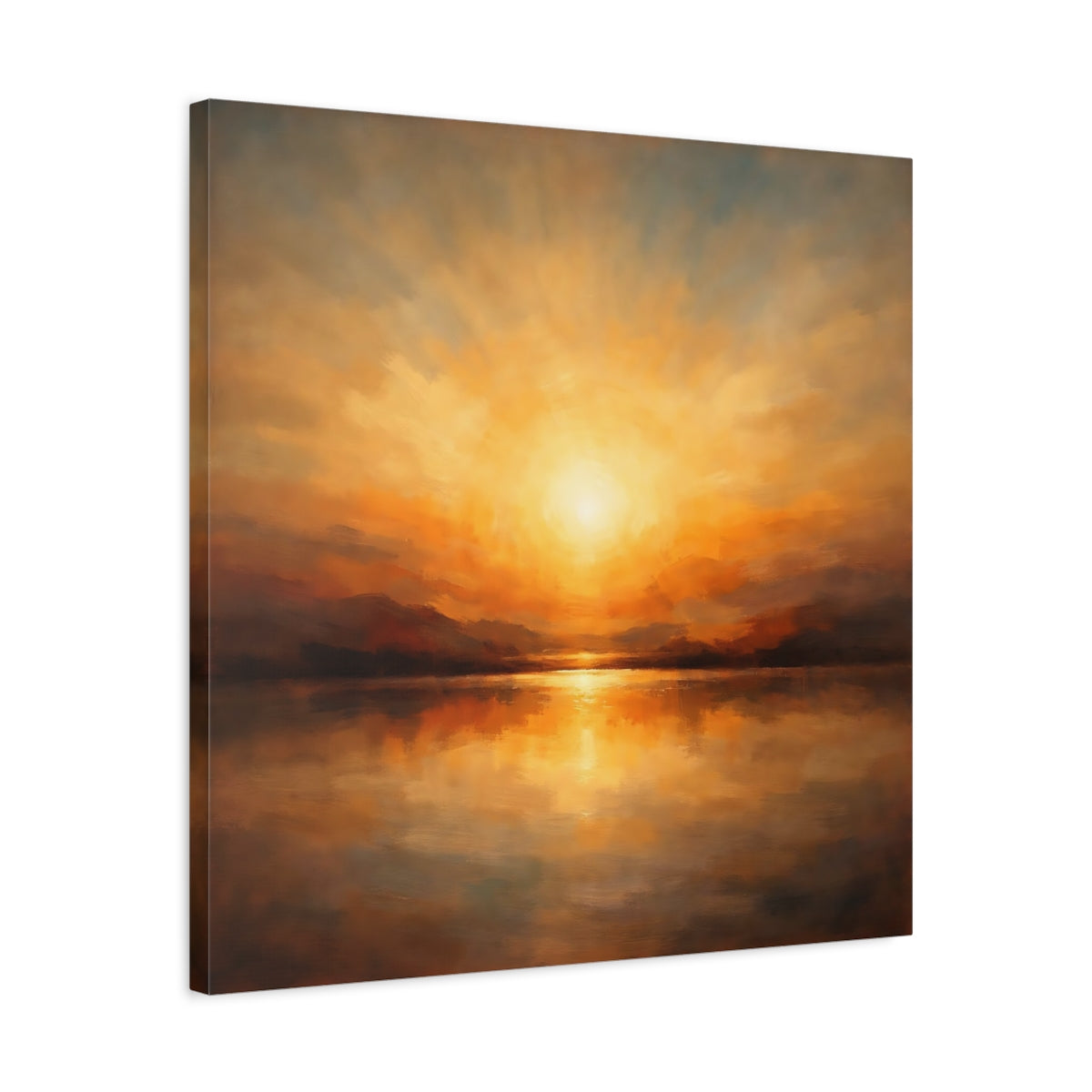 Side Mockup 4. Nature Sunset Orange Sunset shown as stretched canvas wall art