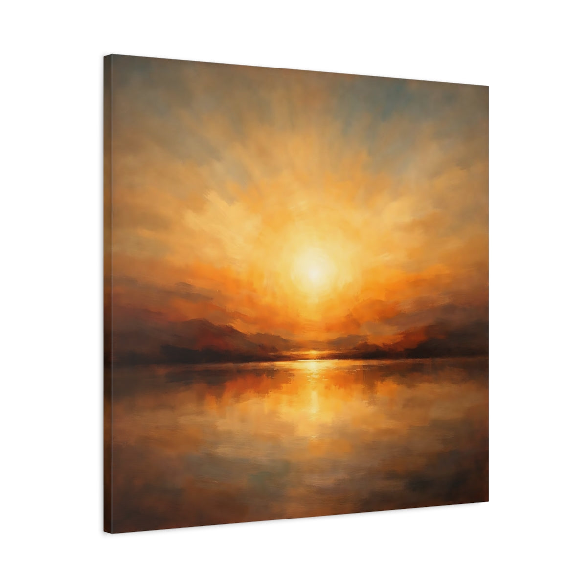 Side Mockup 3. Nature Sunset Orange Sunset shown as stretched canvas wall art