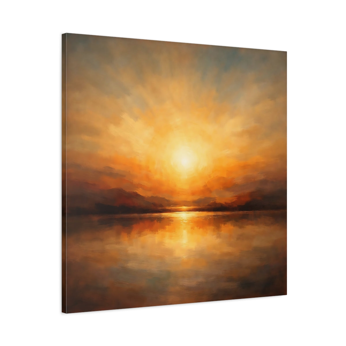 Side Mockup 2. Nature Sunset Orange Sunset shown as stretched canvas wall art