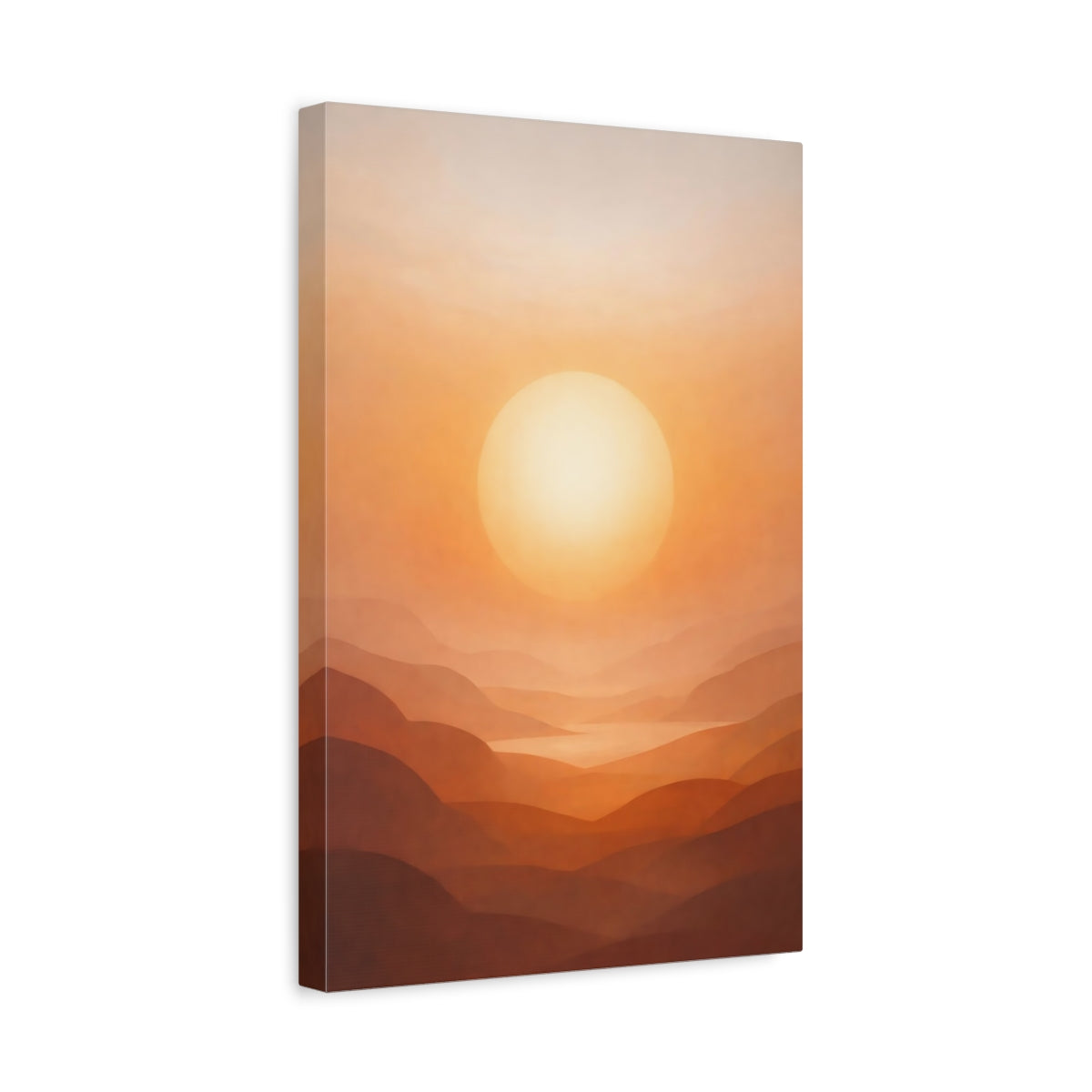 Side Mockup 4. Nature Sunset Mountains Orange Sunset Hills shown as stretched canvas wall art